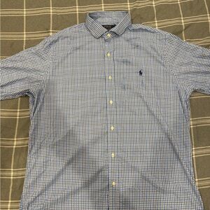 Polo by Ralph Lauren Men's Blue and White Plaid Button Down